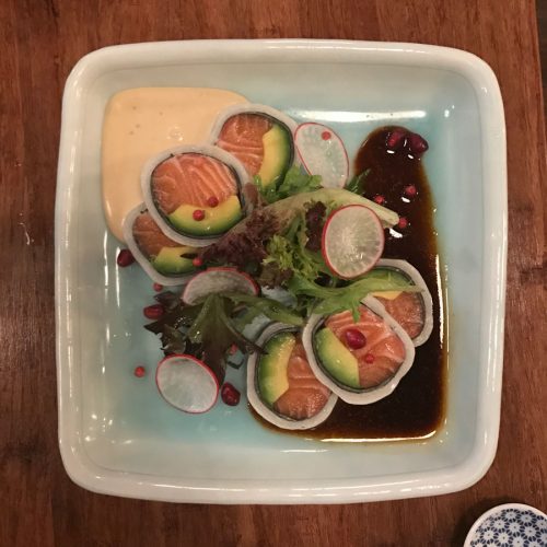 Aka Tombo signature salmon and avocado sushi roll
